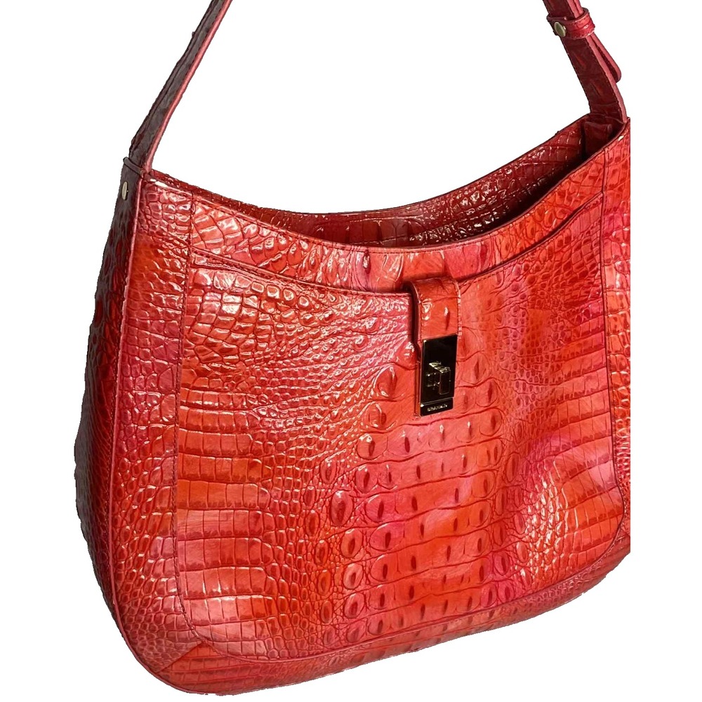 Brahmin color heat Johanna Melbourne shoulder‎ bag croc leather hobo full zip - Picture 2 of 12